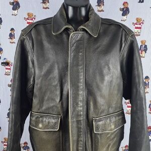 Vintage L.L.Bean flap pocket full zip distressed XL brown leather lined jacket